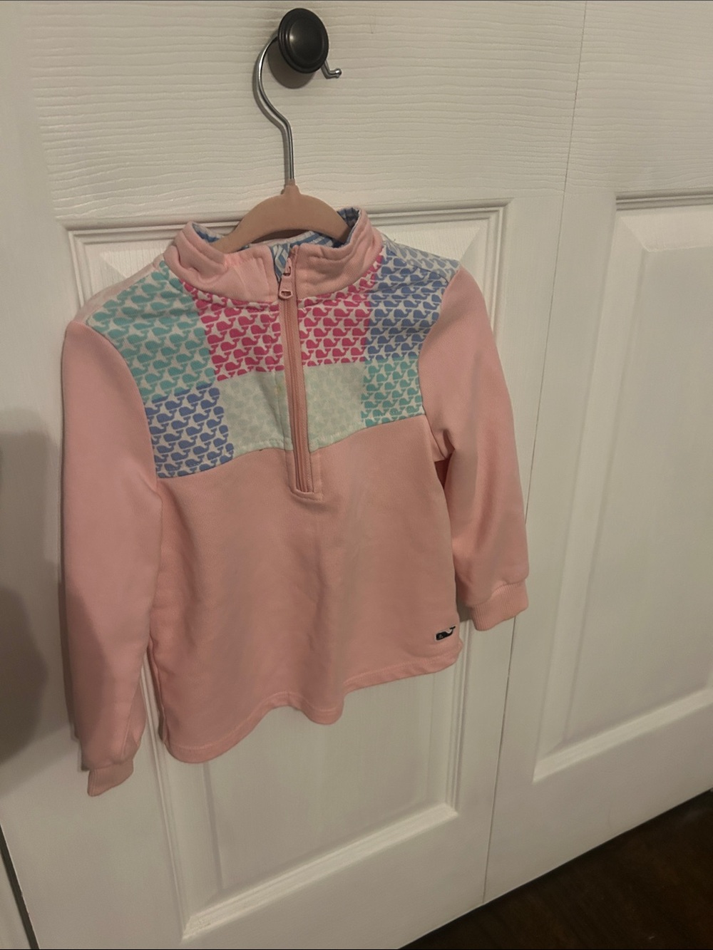 Vineyard Vines Pink Quarter-Zip Pullover with Pastel Heart Patchwork